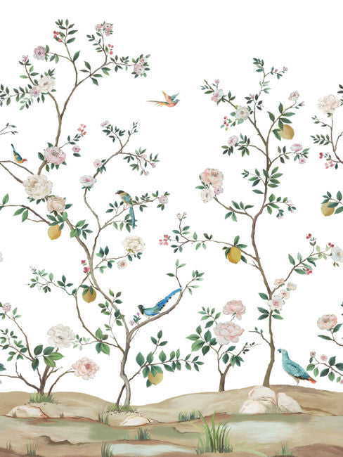 silver-grascloth_blossom-chinoisserie-mural-on-grasscloth