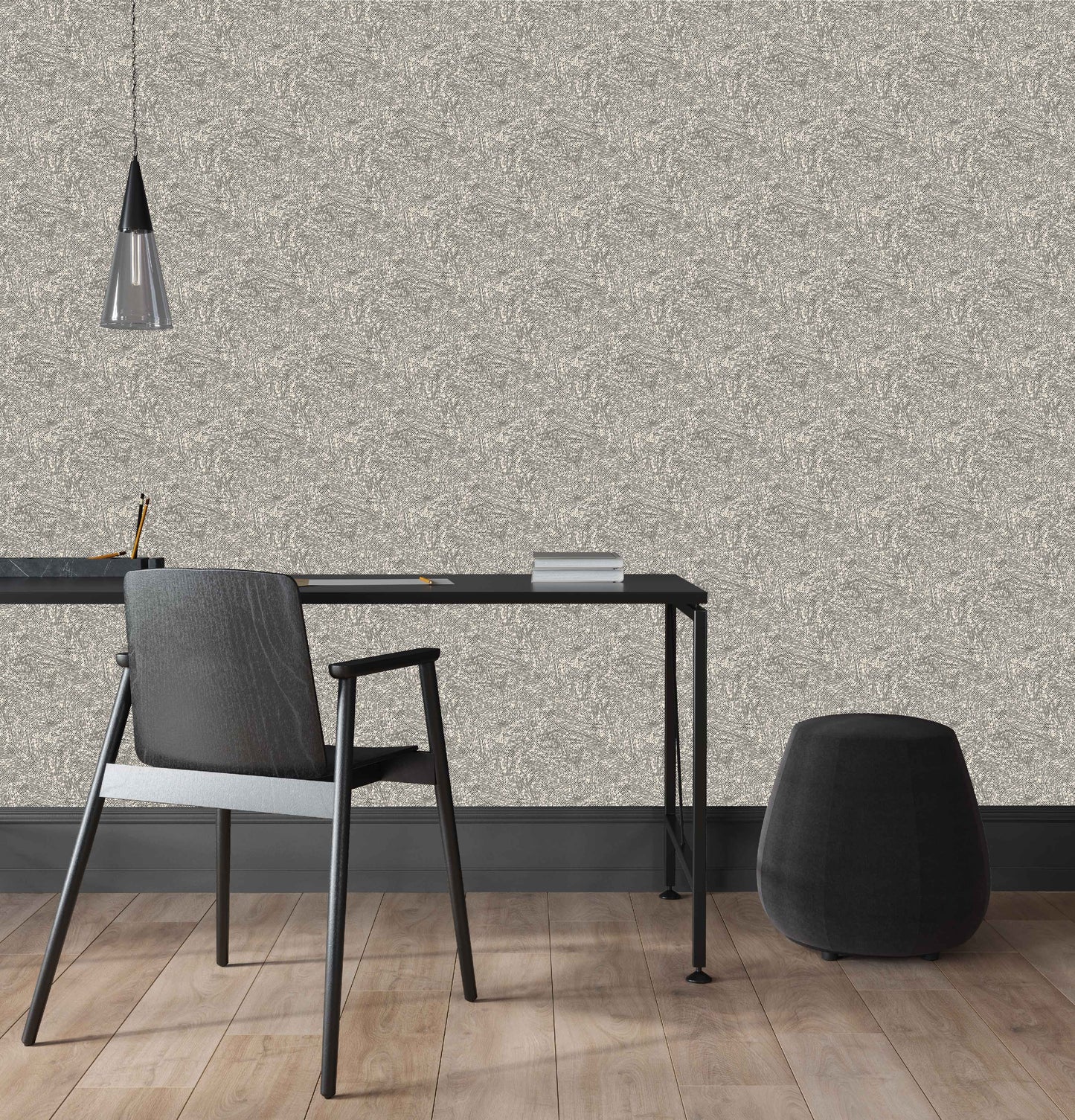 black_drifting pattern in organic shape in black with cream background in an office