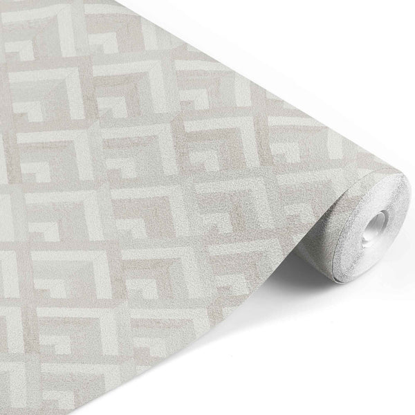 grey_beige and white geometric patterned wallpaper.