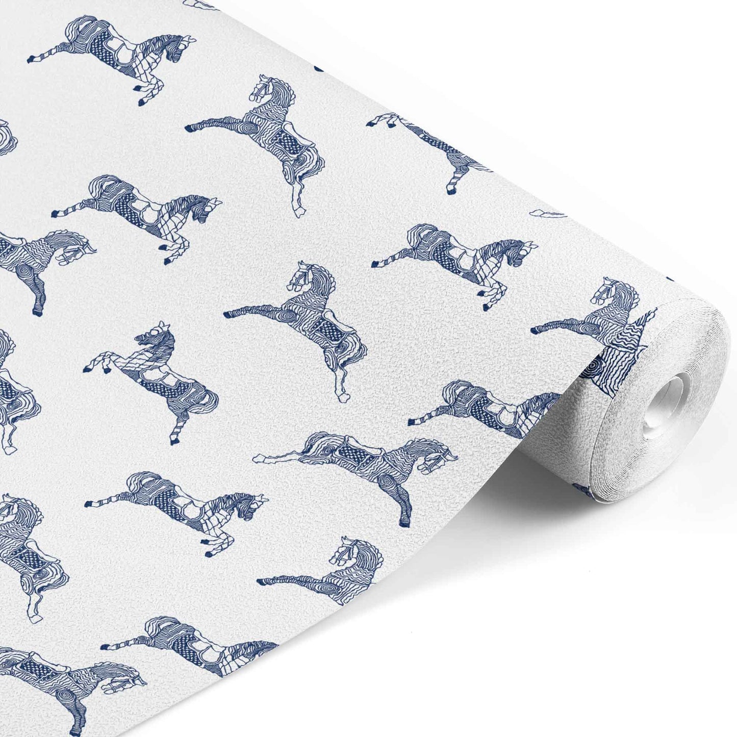 navy_wallpaper with horse pattern on a white background