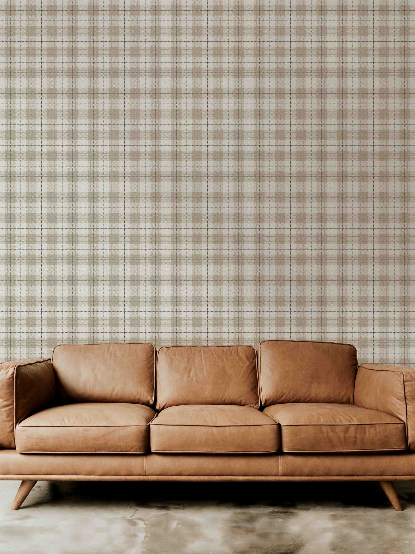 tan_A seamless pattern wallpaper featuring a traditional plaid design in brown, tan, and white colors.