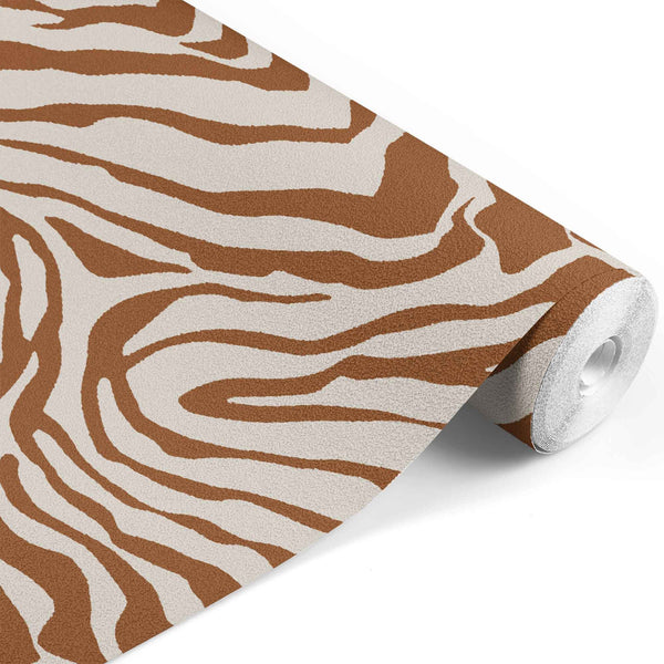 brown_Textured animal-inspired pattern featuring flowing, irregular stripes in warm brown on a soft ivory background, creating a modern, organic zebra-like design with a tactile, dimensional finish.