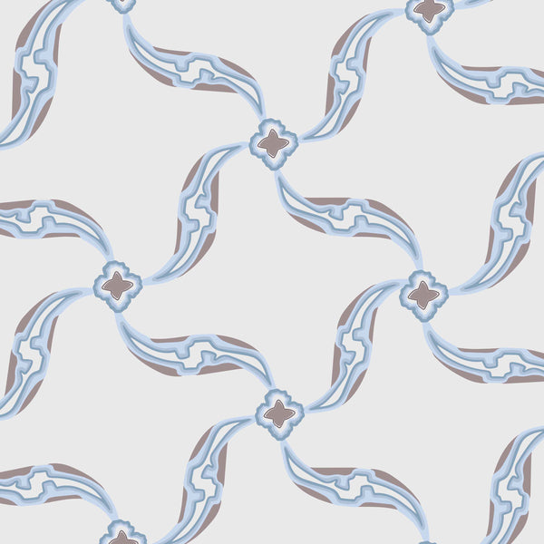 light-blue_A section of wallpaper with a geometric pattern featuring swirls and floral-like designs, predominantly in blue tones on a white background.