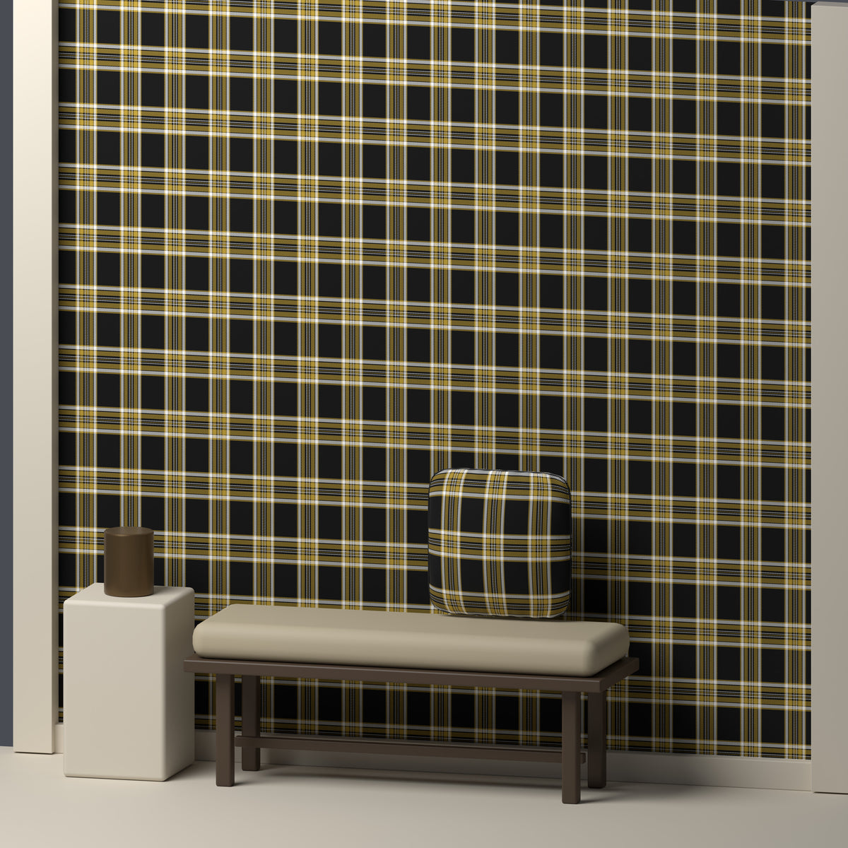 Near Black, Antique Gold & White · Palette 016 — Alderwick — In a room