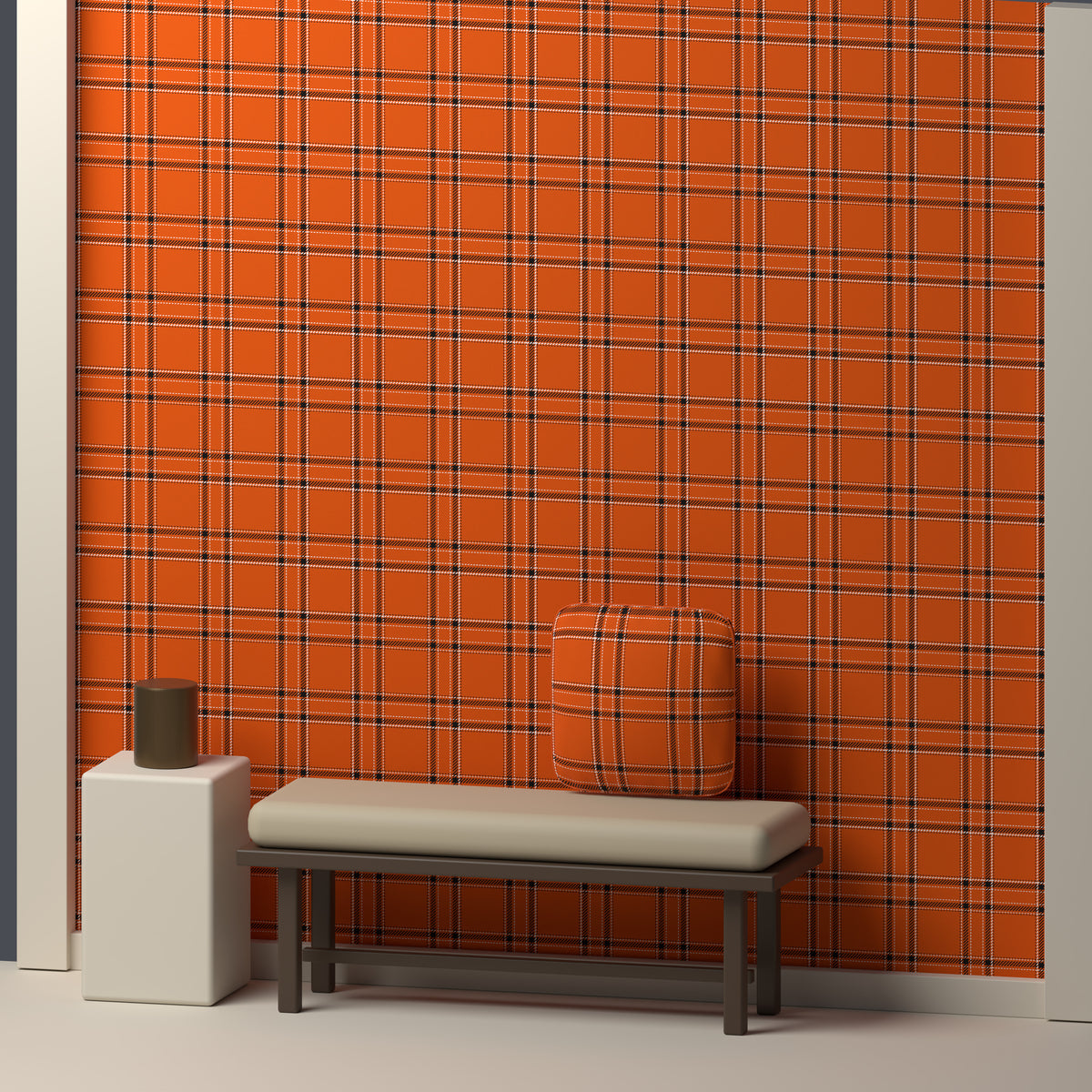 Orange, Near Black & White · Palette 014 — Tailored — In a room