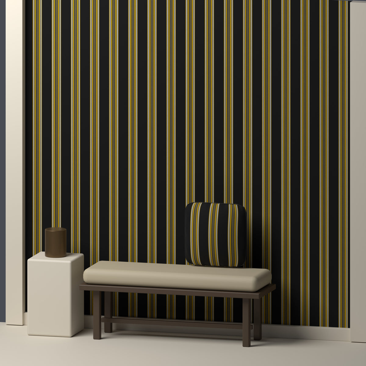 Near Black, Golden Yellow & White · Palette 046 — Ashbourne — In a room