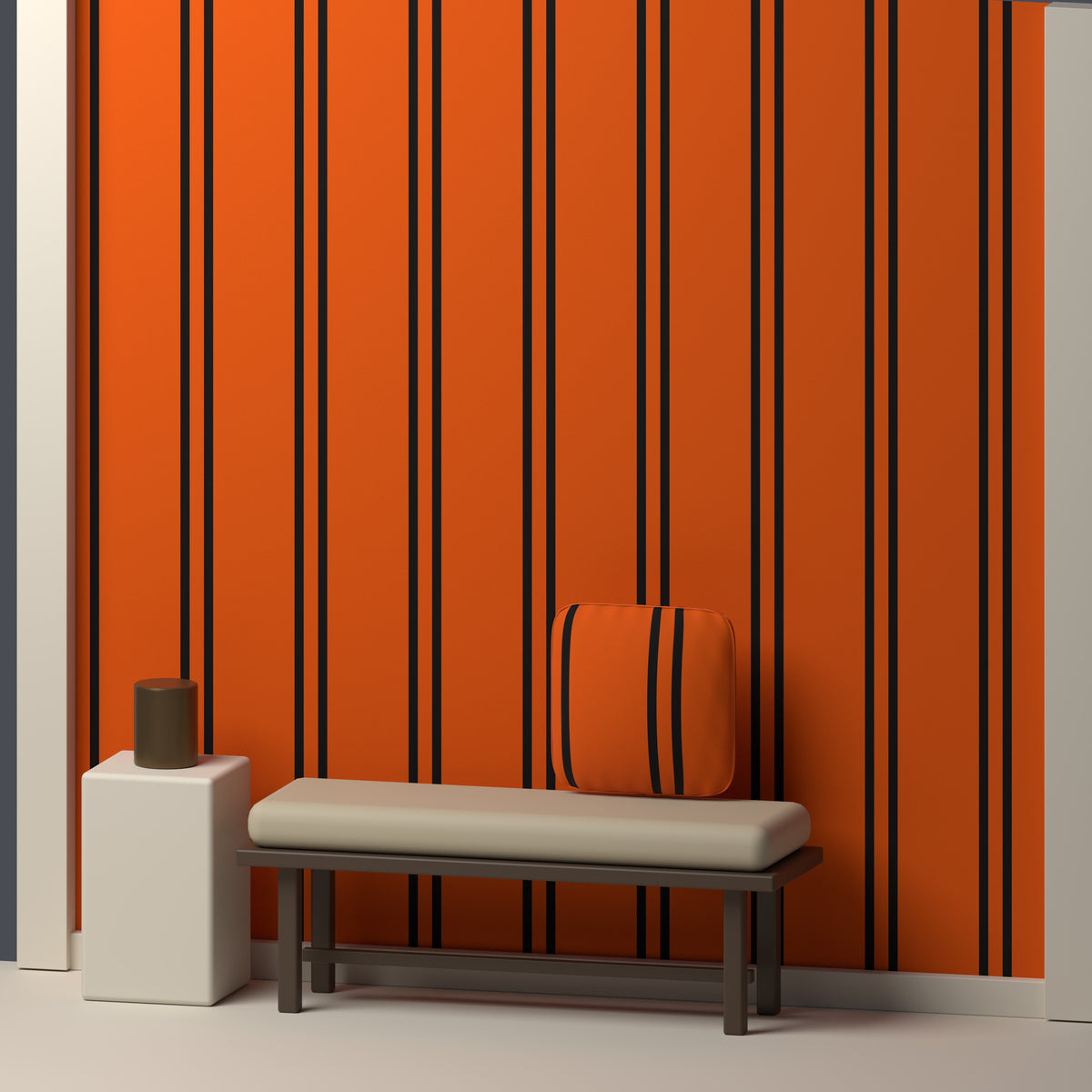 Orange, Near Black & White · Palette 014 — Double Track — In a room