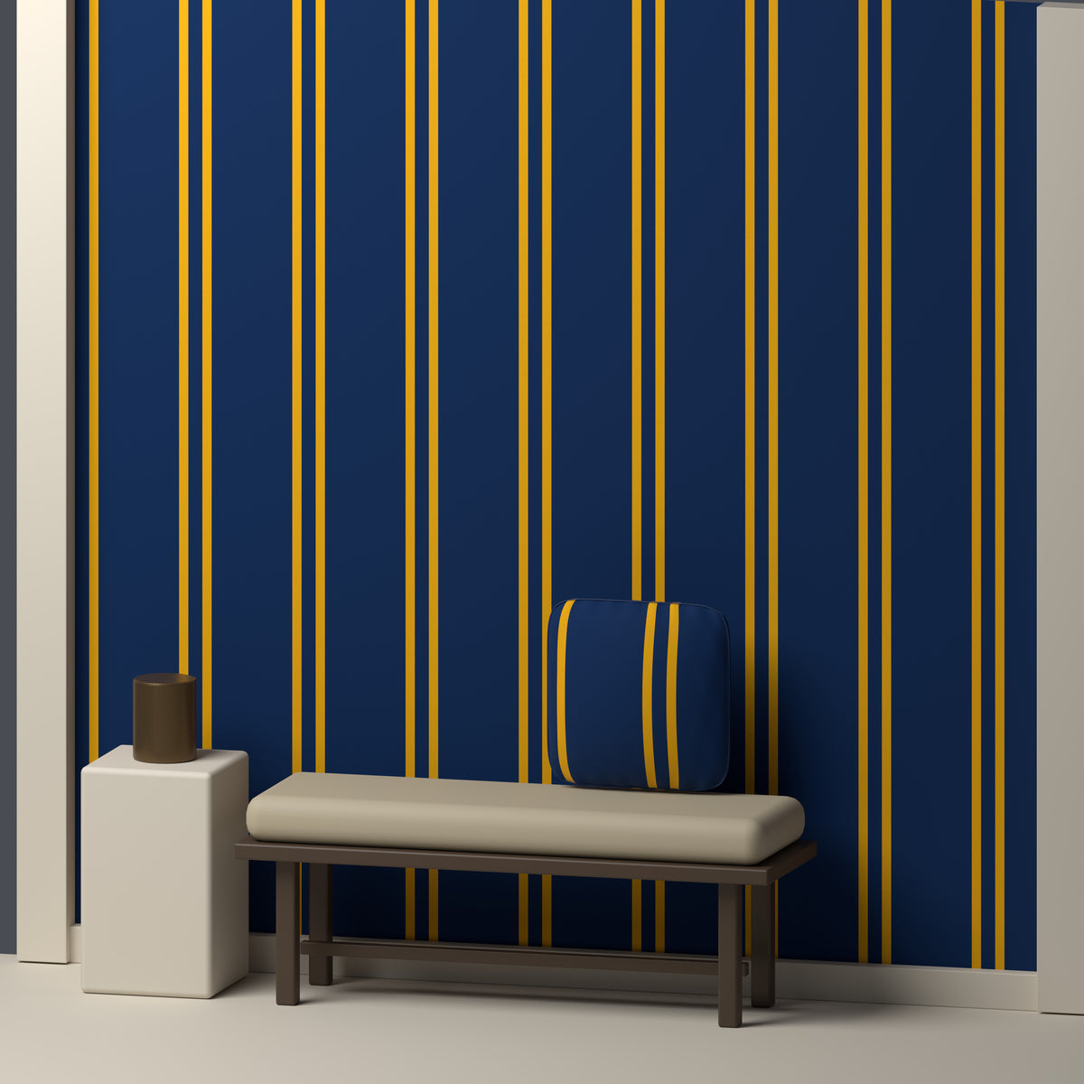 Deep Navy, Gold & White — Double Track — In a room
