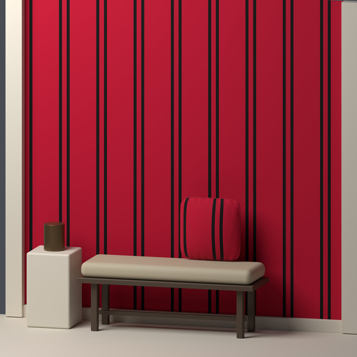 Red, Near Black & White · Palette 023 — Double Track — In a room