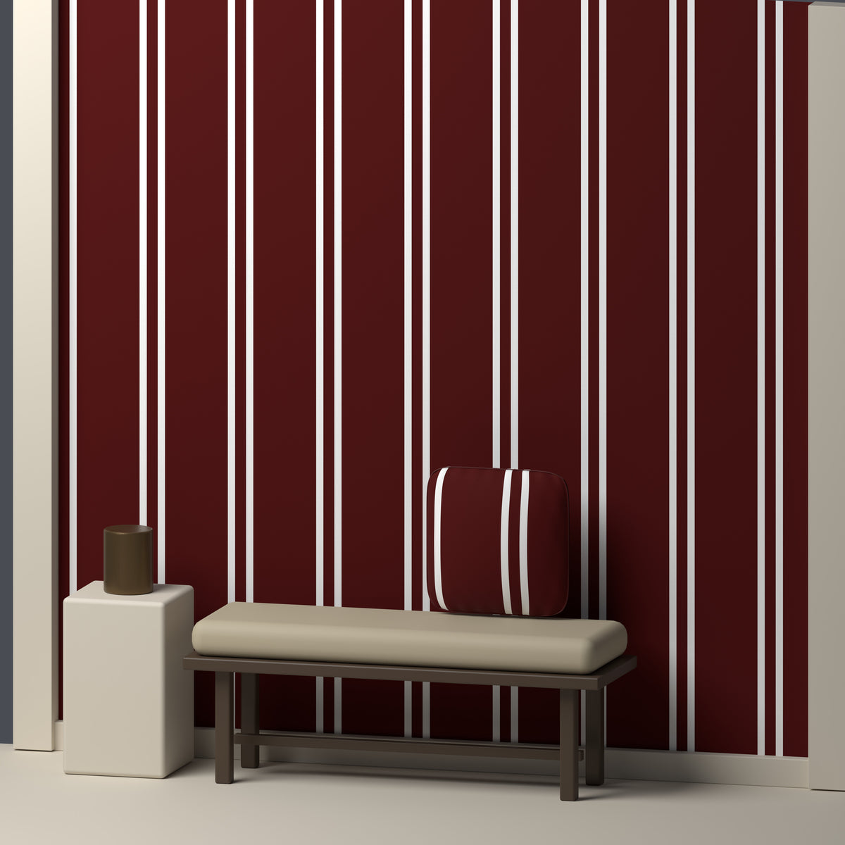 Deep Maroon, White & Gray — Double Track — In a room