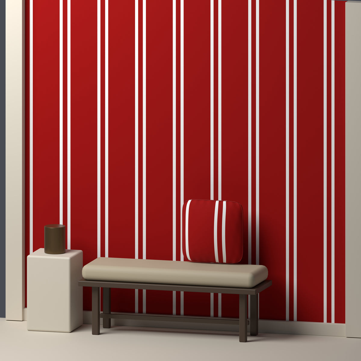 Deep Red, White & Silver Gray — Double Track — In a room
