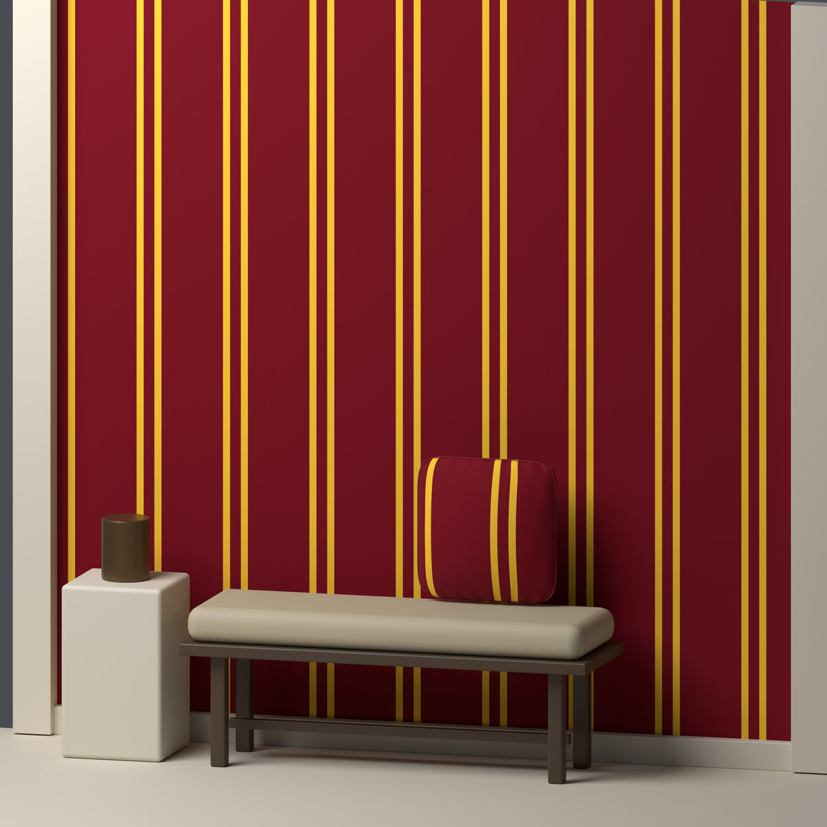 Maroon, Gold & White · Palette 057 — Double Track — In a room
