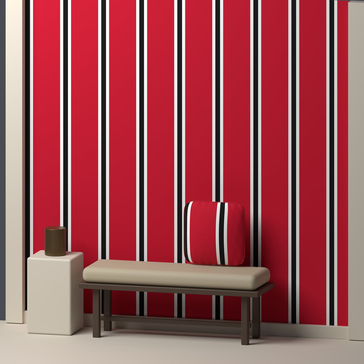 Scarlet, White & Near Black — Double Track Trio — In a room