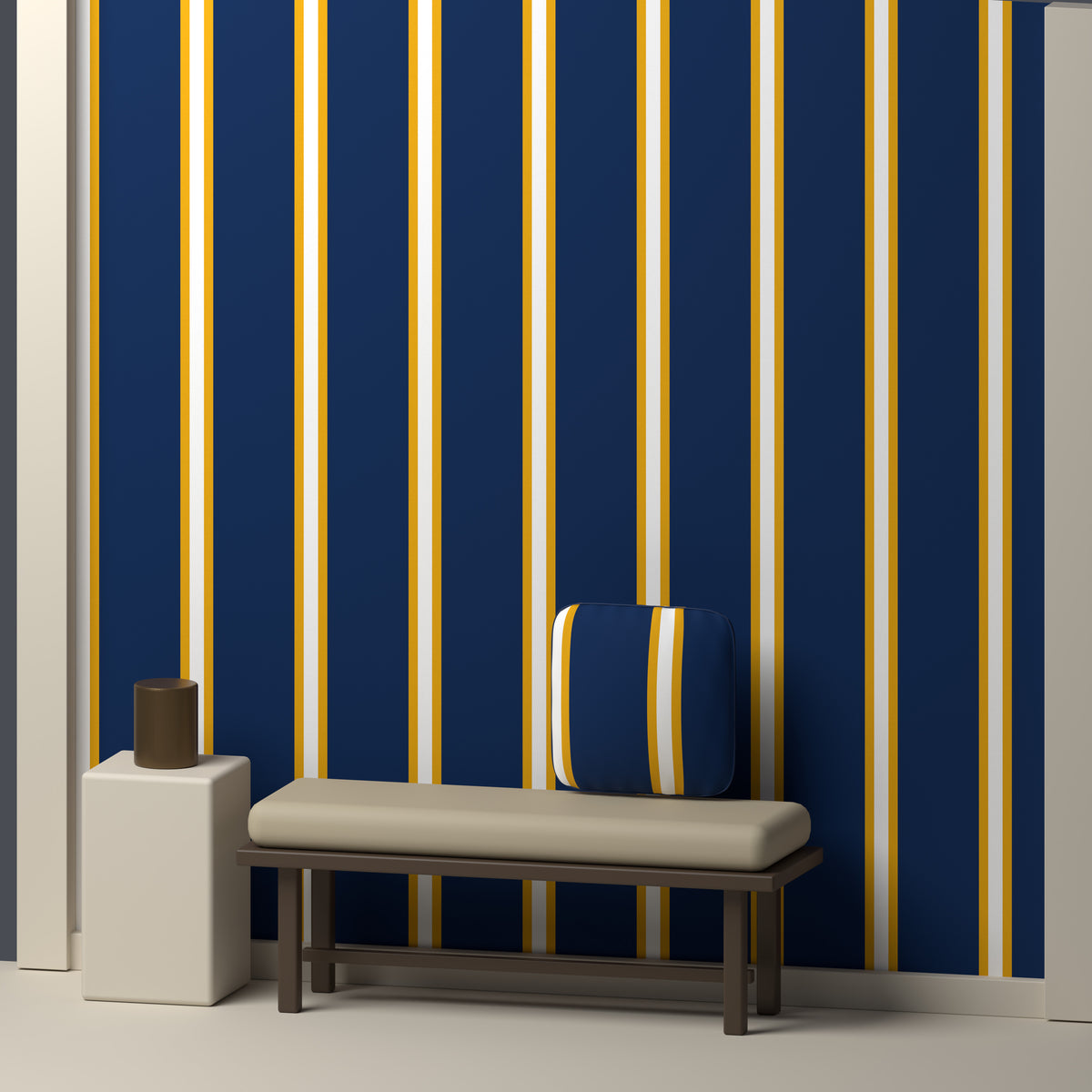 Deep Navy, Gold & White — Double Track Trio — In a room