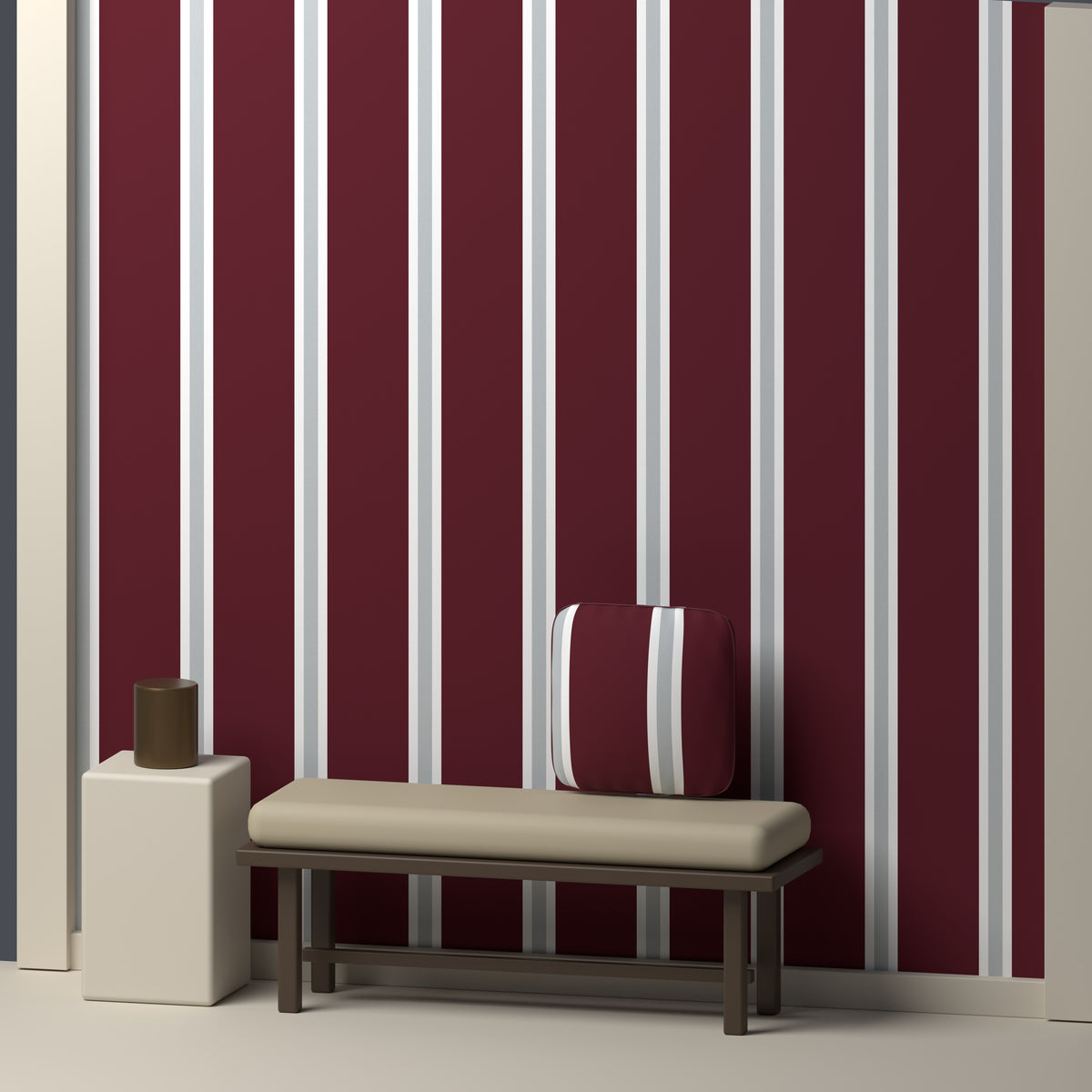 Maroon, White & Light Gray — Double Track Trio — In a room