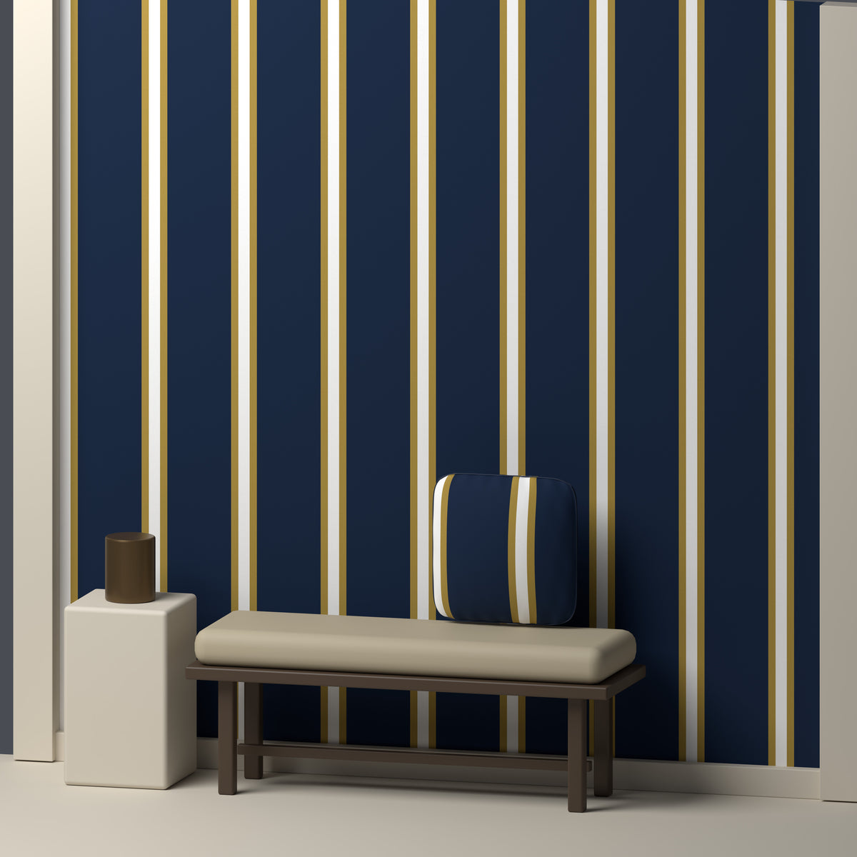 Midnight Navy, Antique Gold & White — Double Track Trio — In a room
