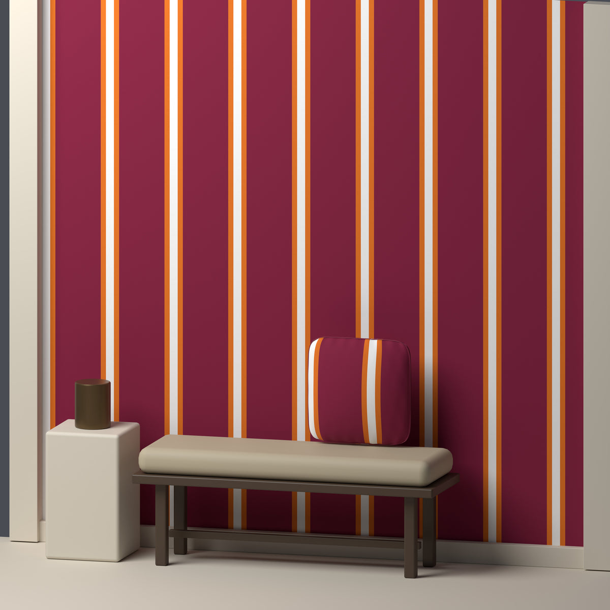 Maroon, Burnt Orange & White — Double Track Trio — In a room