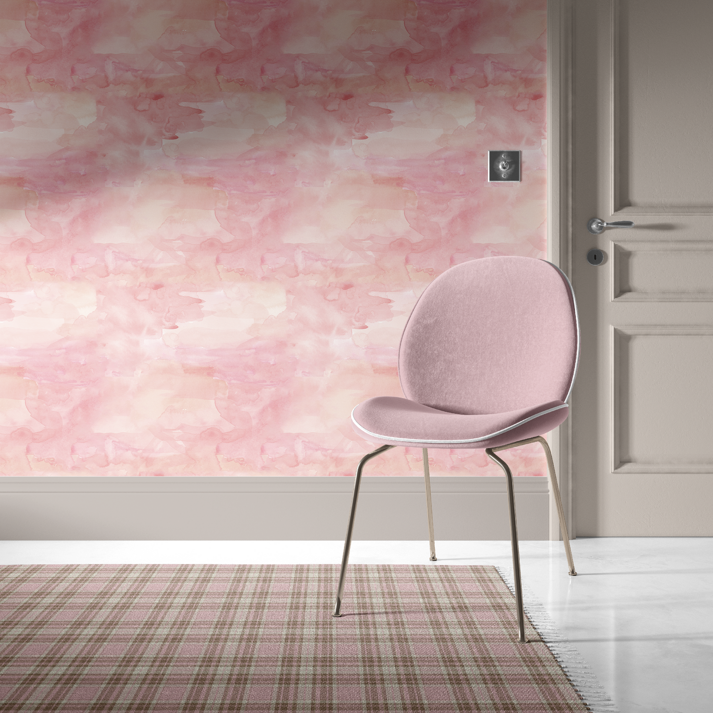 pink_watercolor pattern with hues of pink with a pink chair