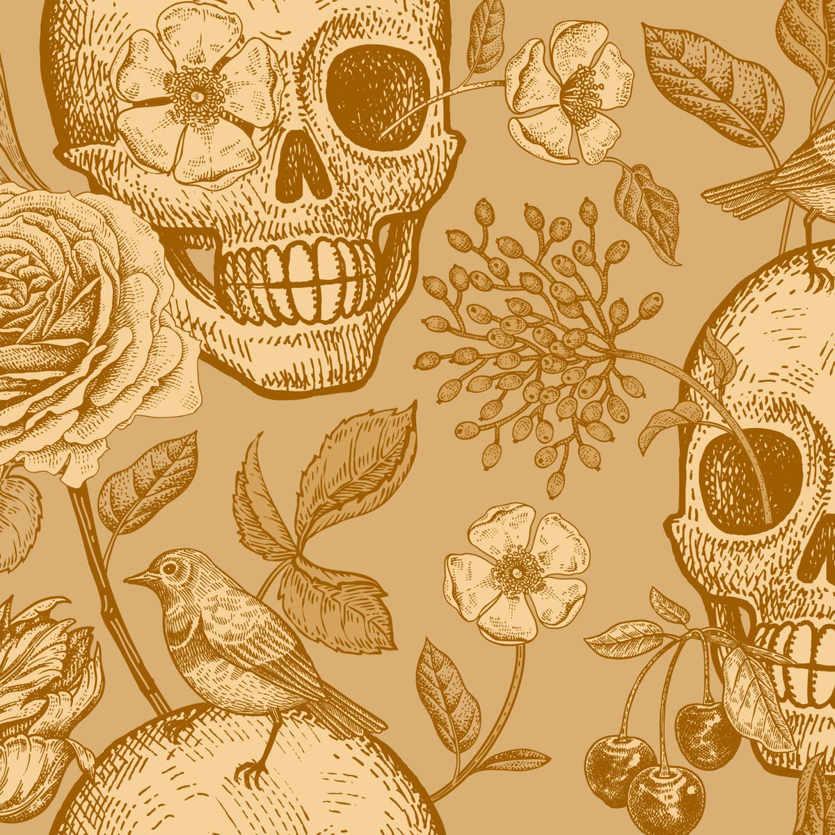Skulls and Roses in Pastel Orange