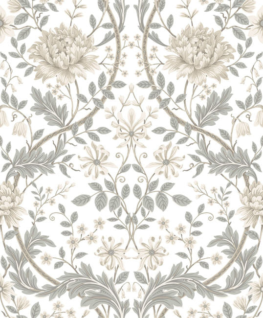 Honeysuckle Floral Ogee in Ivory & Greige