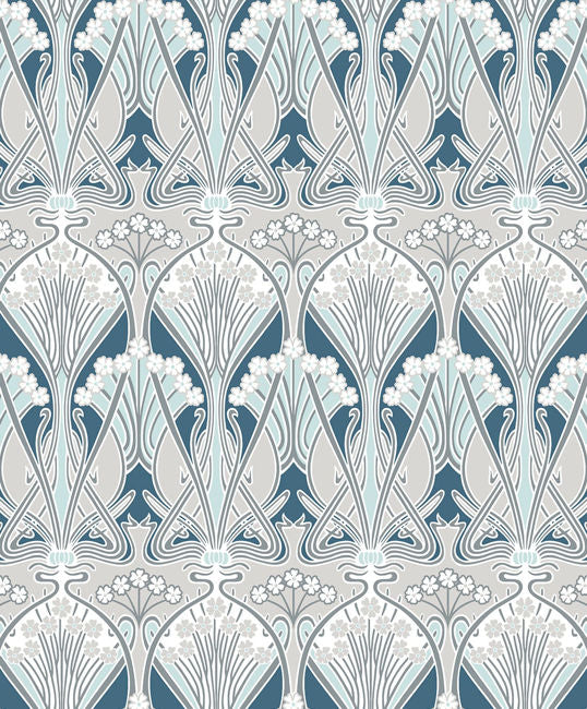 Dragonfly Damask in Aegean Blue & Dewdrop