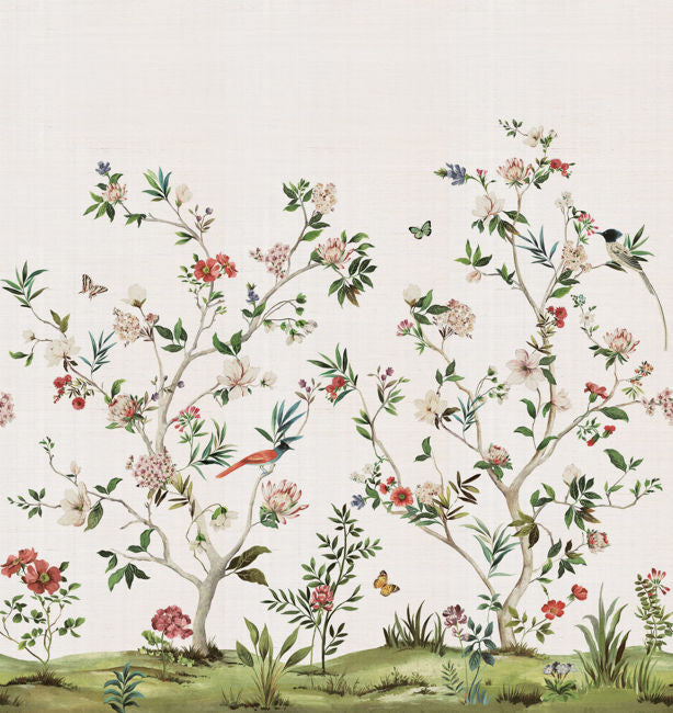 Chinoiserie Magnolia Mural - 102 in in Silver