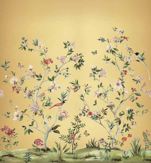 Chinoiserie Magnolia Mural - 100 in in Gold Metallic