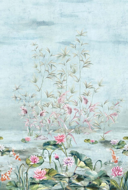 Serenity Lotus Mural in Blue Water