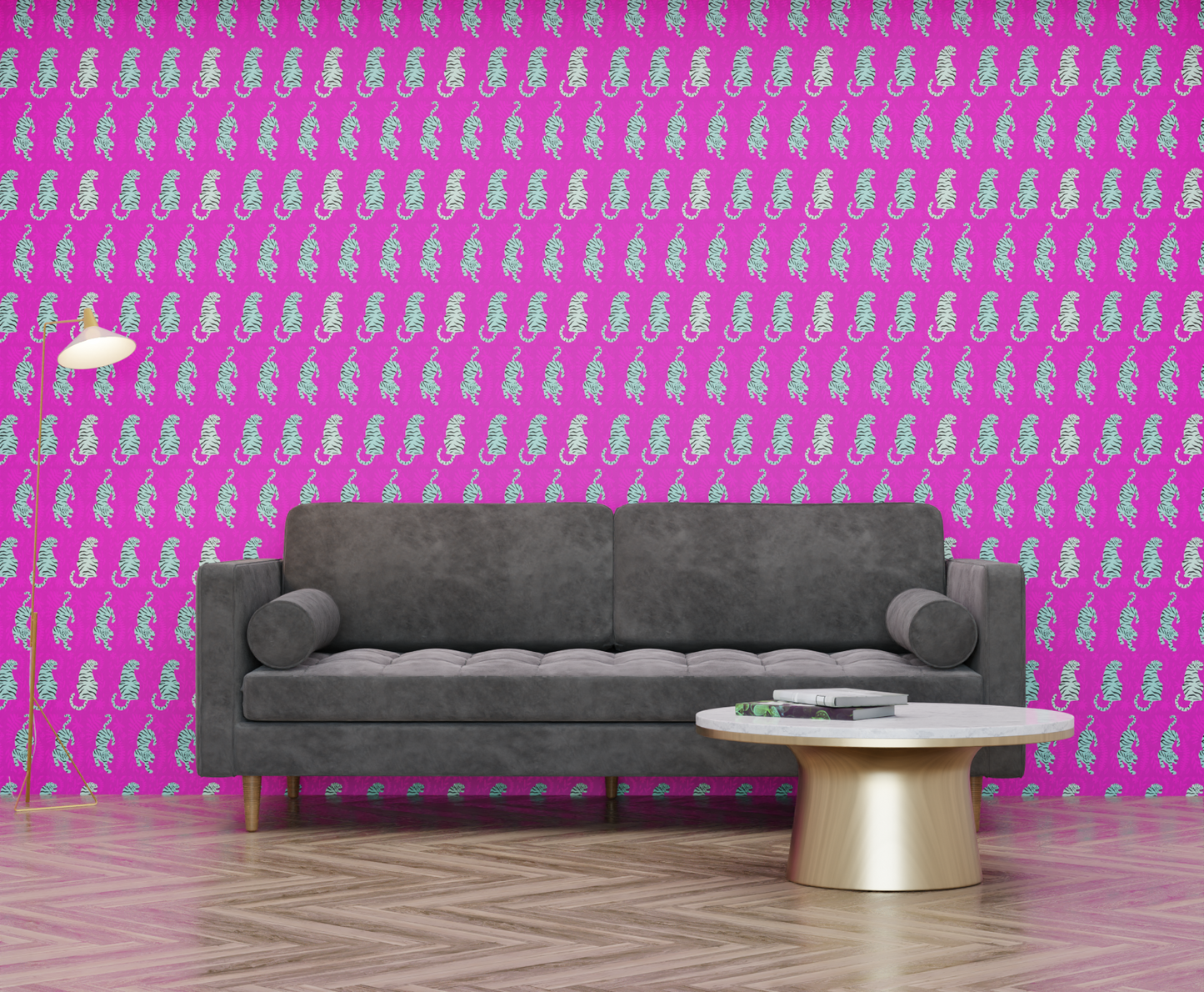 magenta_wallpaper featuring black and mint tiger designs on a magenta background.