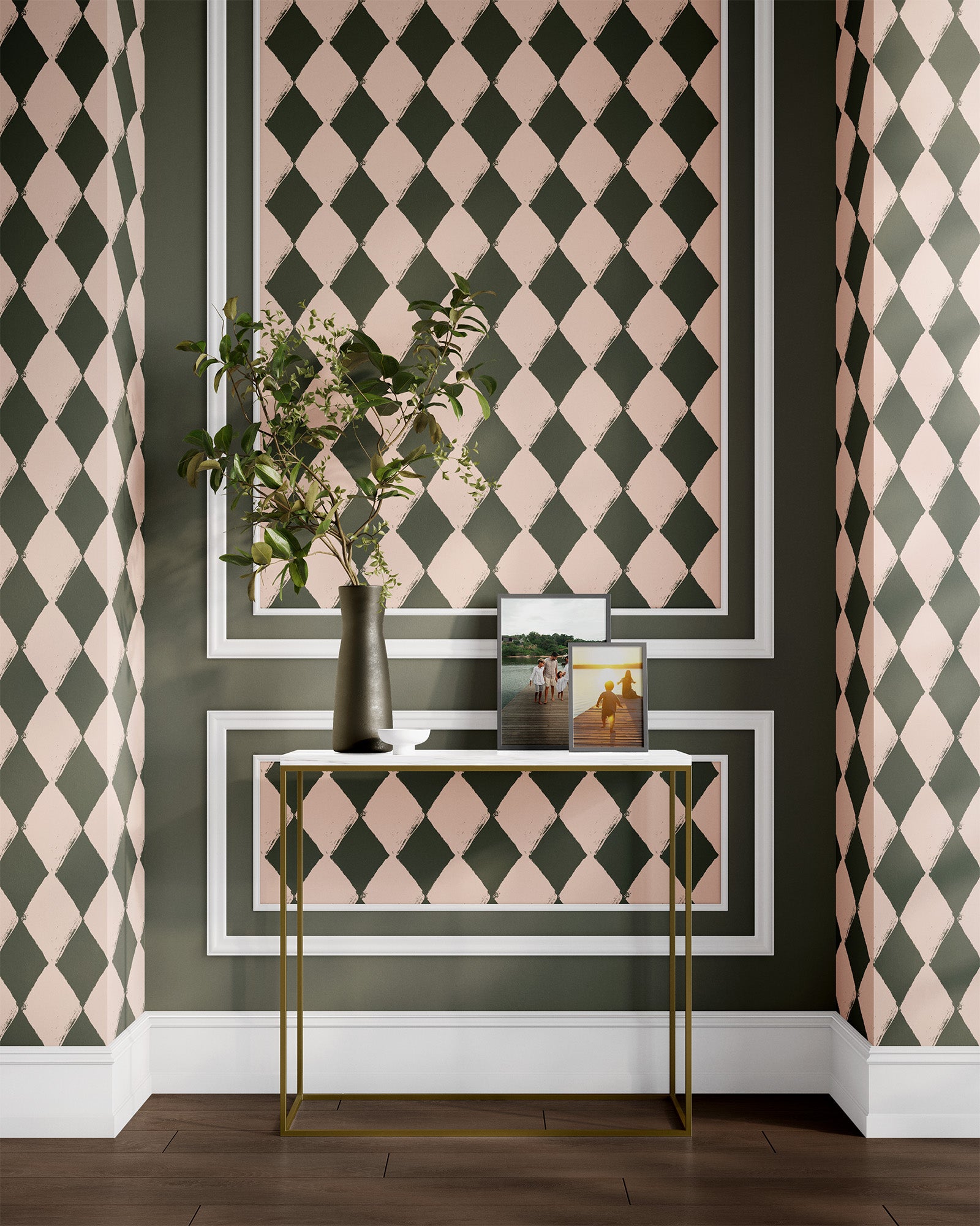 blush_Angular Allure wallpaper in Blush colorway
