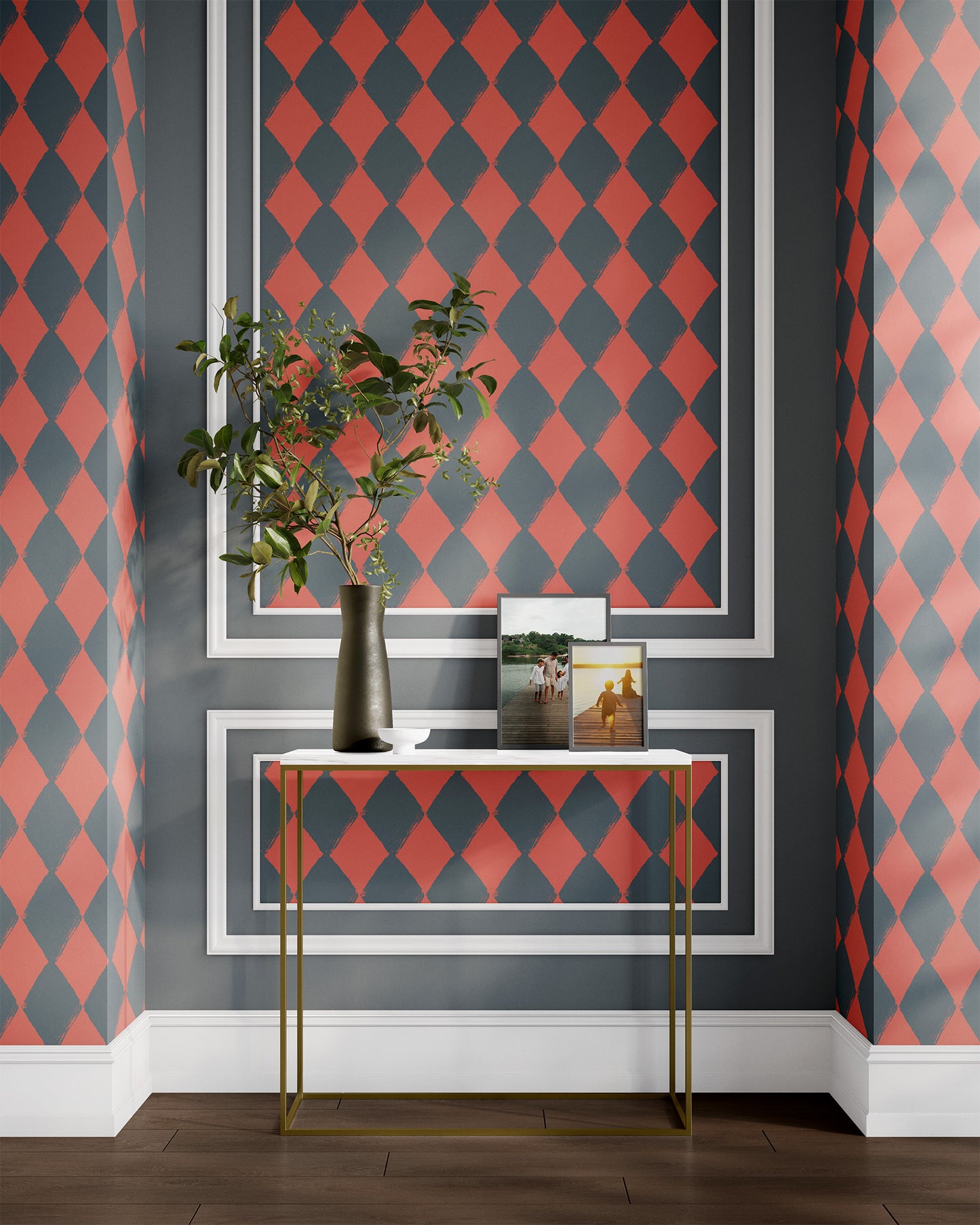 coral_Angular Allure wallpaper in Coral colorway