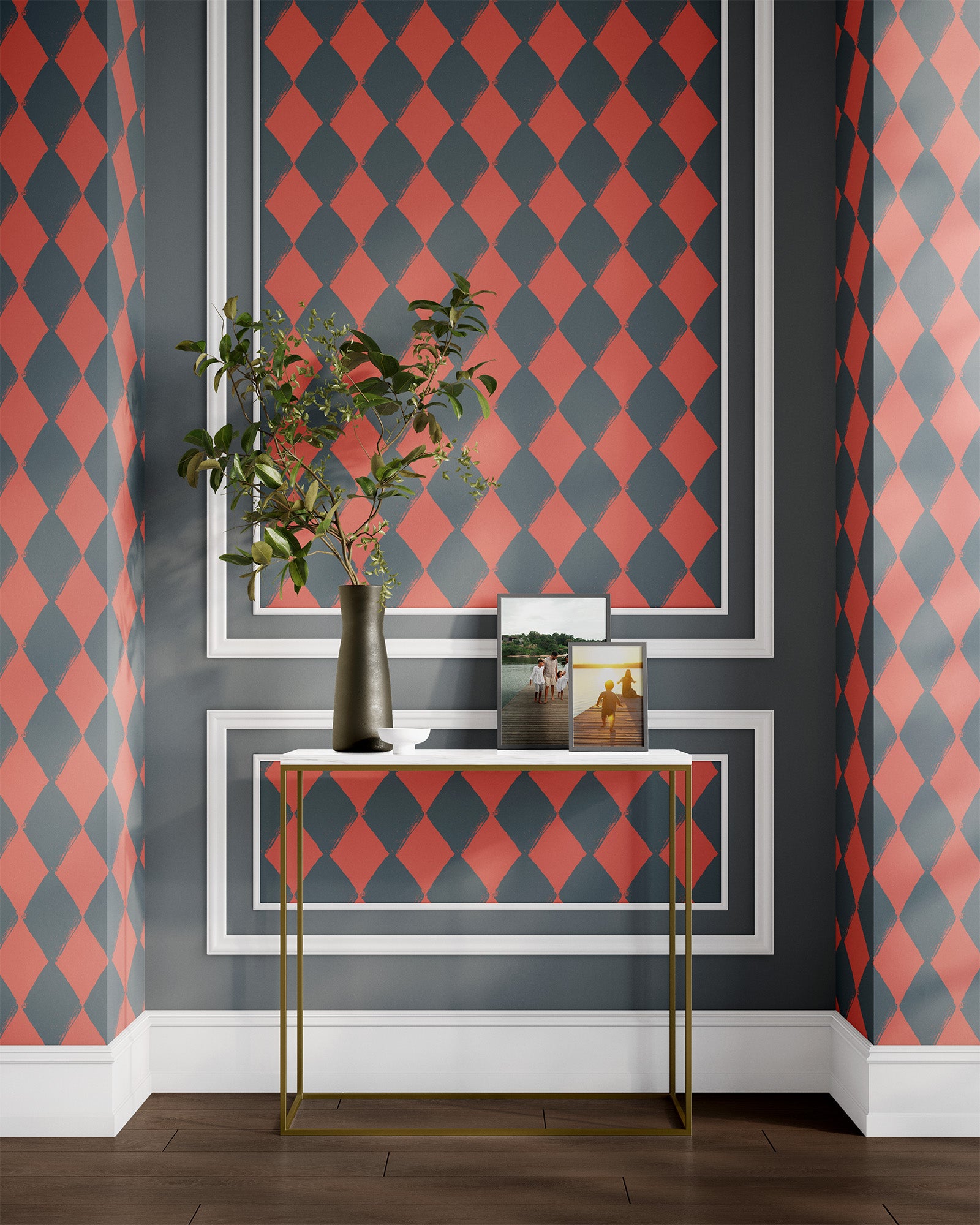 coral_Angular Allure wallpaper in Coral colorway