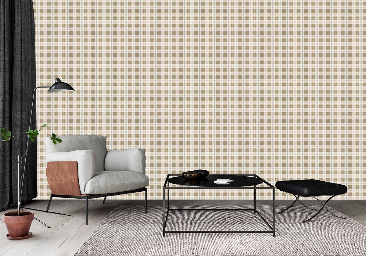 tan_wallpaper with a beige and white plaid pattern set in a sitting room