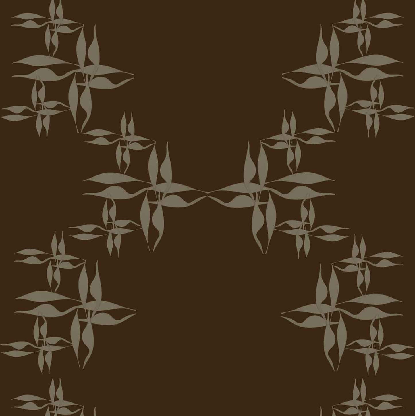 brown-tan_wallpaper showing a repeated pattern of tan floral designs on a brown background