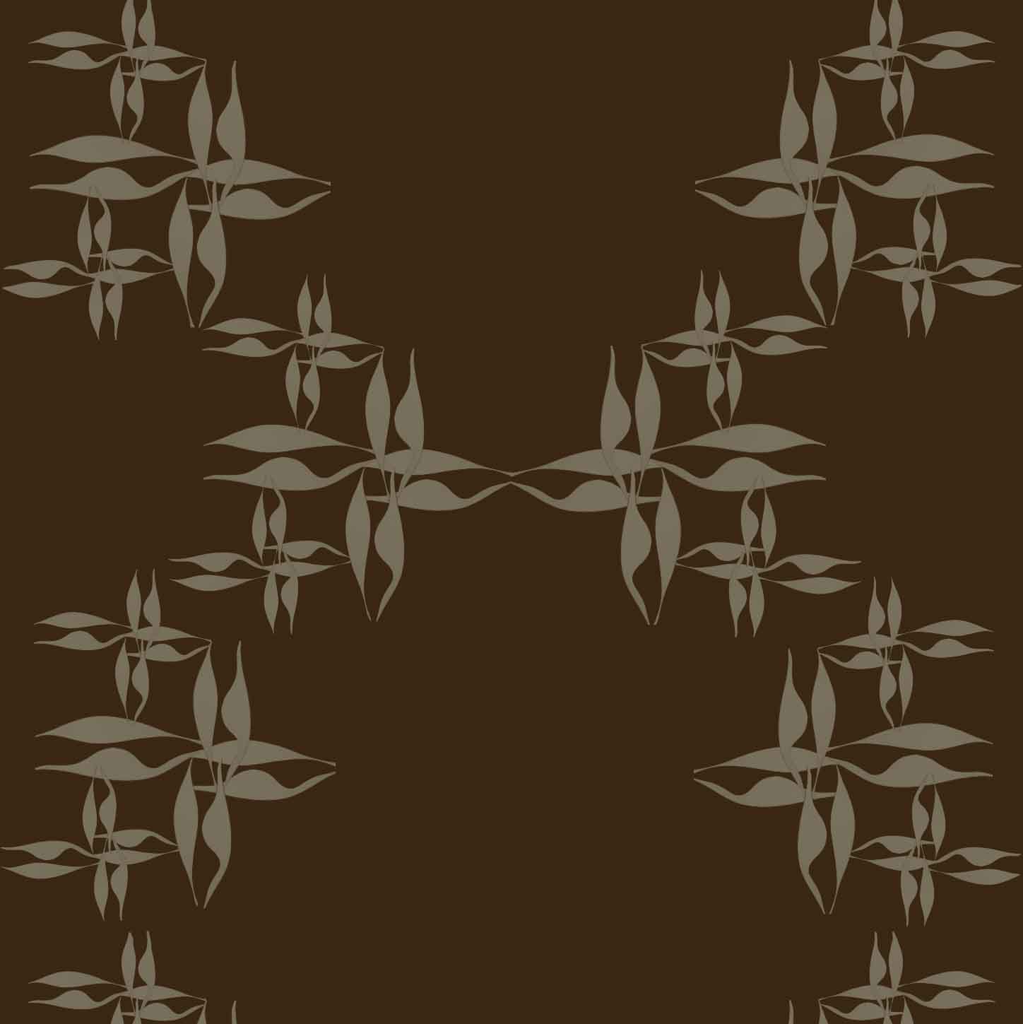 brown-tan_wallpaper showing a repeated pattern of tan floral designs on a brown background