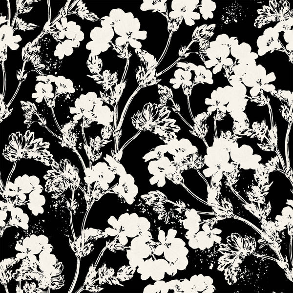 black_A black and white floral patterned wallpaper.