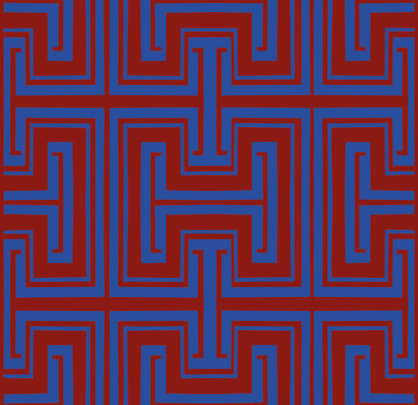 blue_Pattern of blue and red zigzag lines on a red background