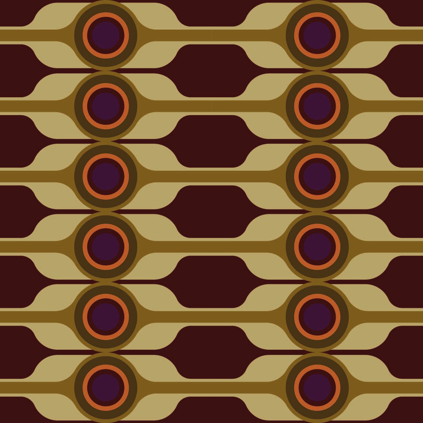 plum_Geometric pattern with circular shapes and wavy lines on a dark background