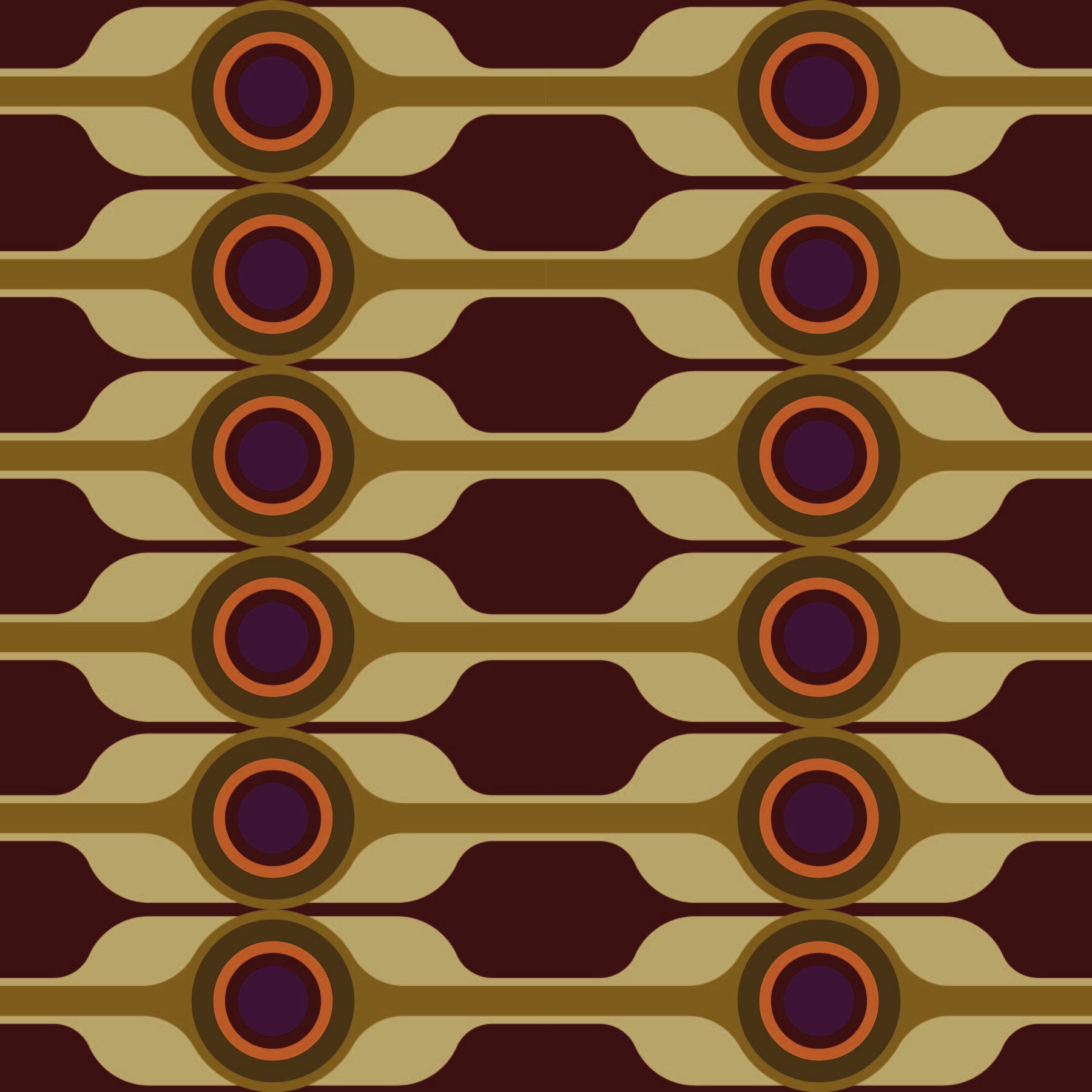 plum_Geometric pattern with circular shapes and wavy lines on a dark background