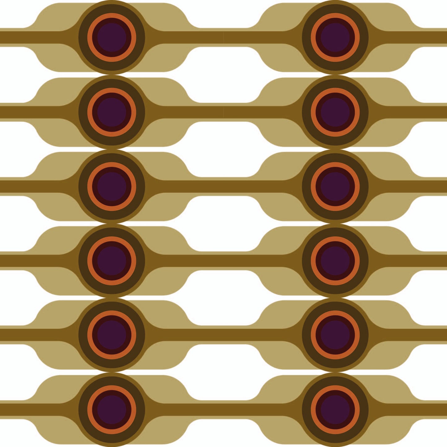 white_Pattern of circular shapes with purple centers and brown outlines on a white background