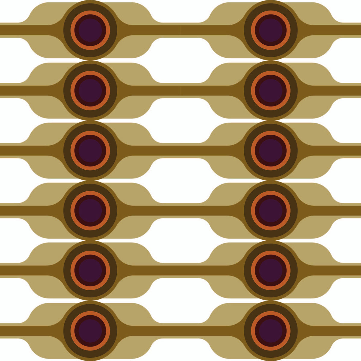 white_Pattern of circular shapes with purple centers and brown outlines on a white background