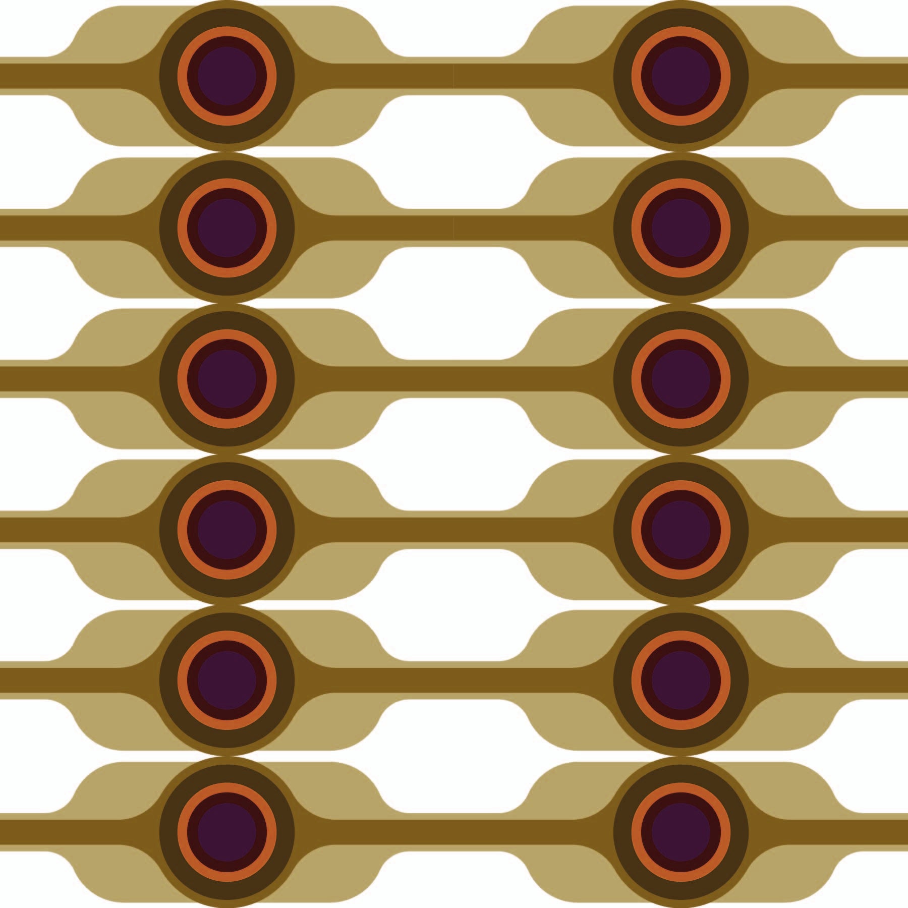 white_Pattern of circular shapes with purple centers and brown outlines on a white background