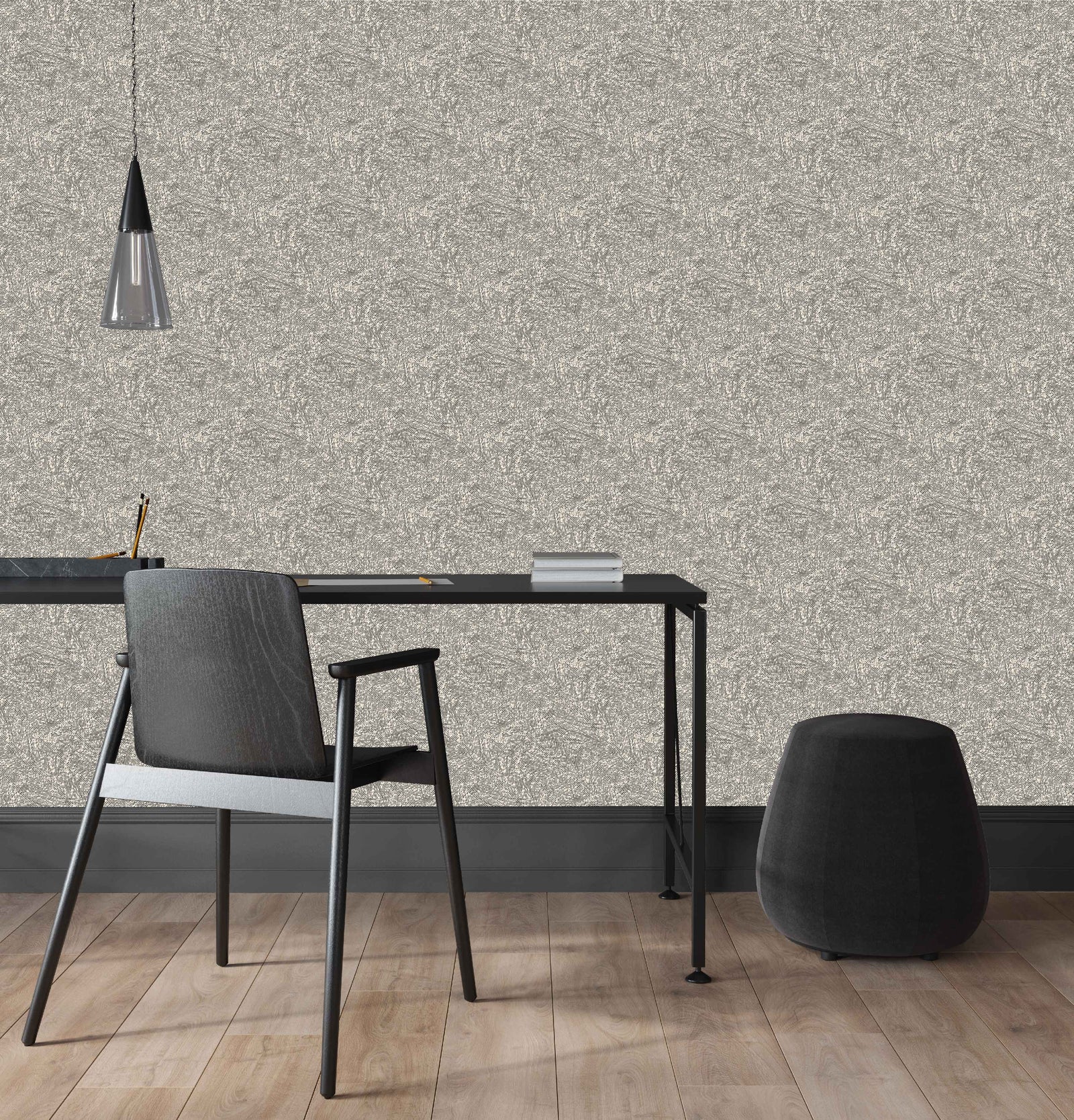 black_drifting pattern in organic shape in black with cream background in an office