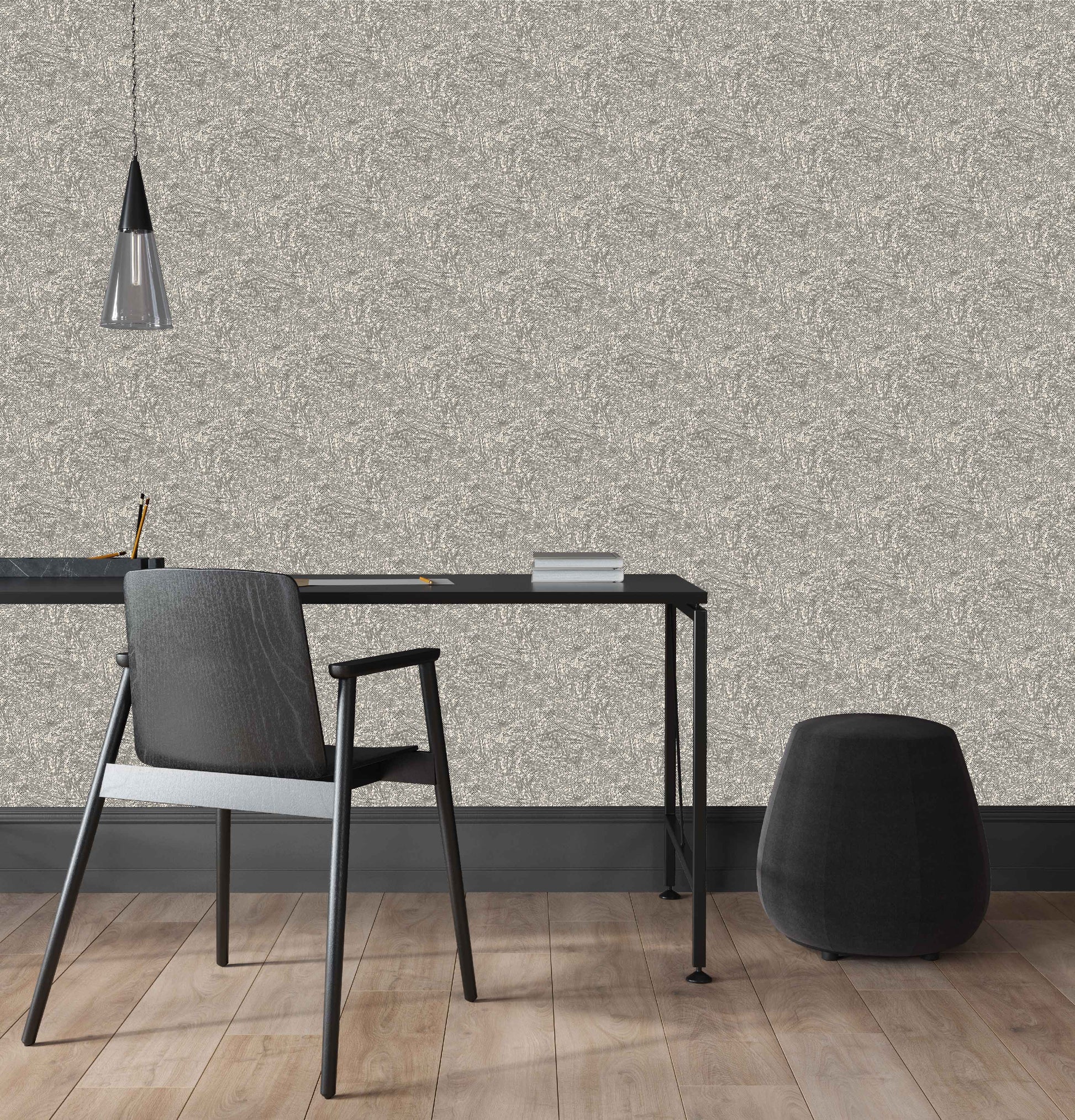 black_drifting pattern in organic shape in black with cream background in an office