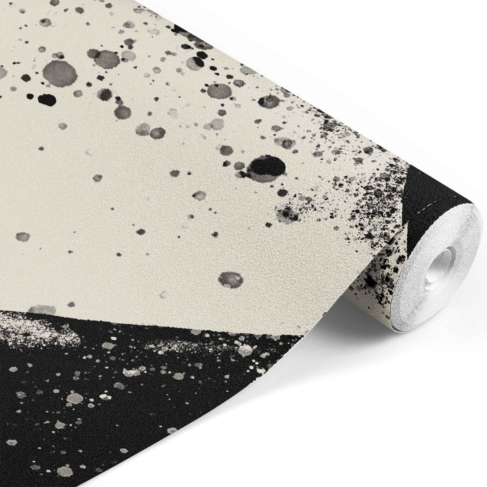 black_A  wallpaper featuring a modern geometric pattern with alabaster shapes on a black background. Featured in the RUE Magazine Showhouse in Dallas, Texas.