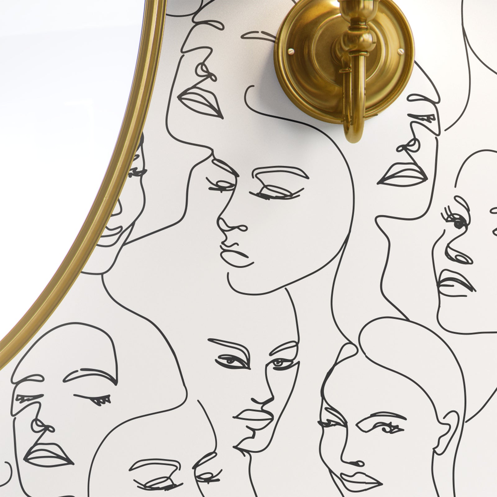 black_A wallpaper featuring abstract face line art in a boho style with black lines and neutral background