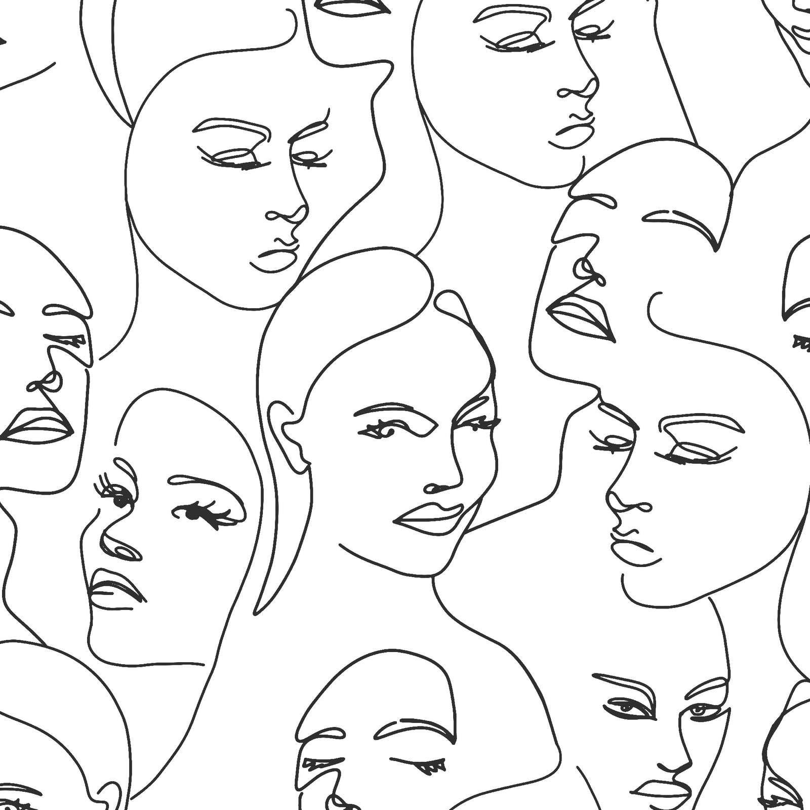 black_A wallpaper featuring abstract face line art in a boho style with black lines and neutral background
