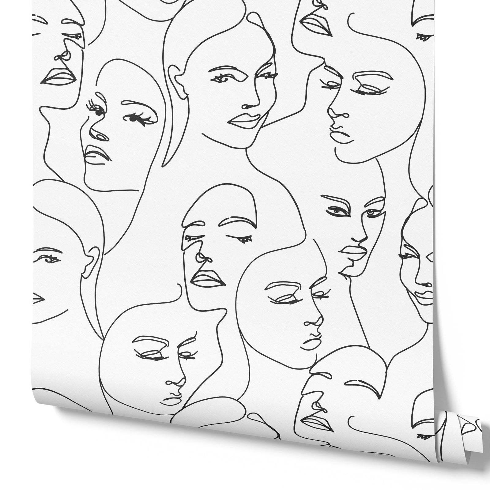black_A wallpaper featuring abstract face line art in a boho style with black lines and neutral background