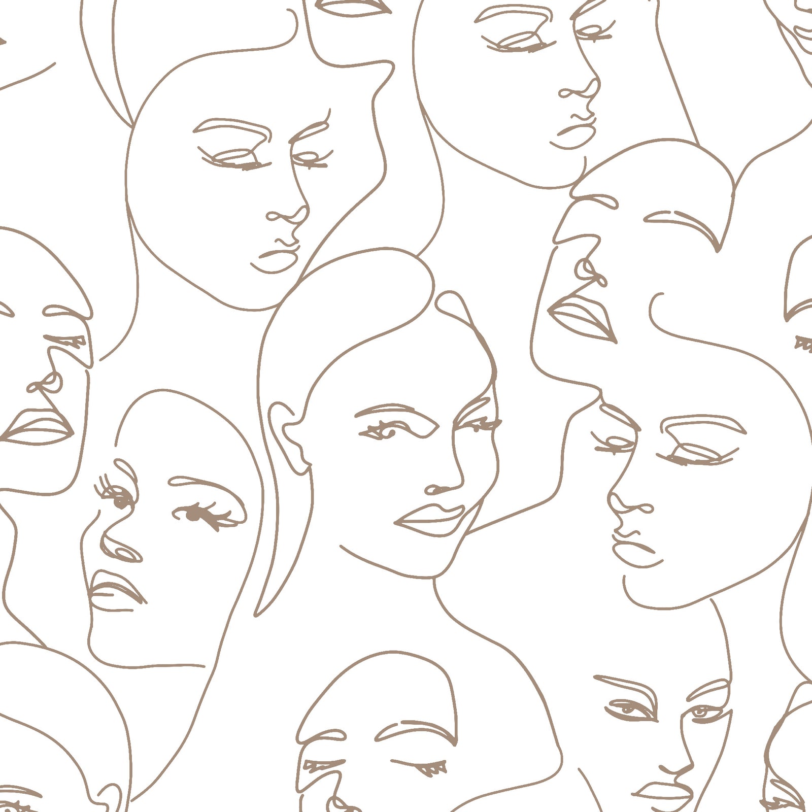 neutral_A wallpaper featuring abstract face line art in a boho style with light brown lines and neutral background