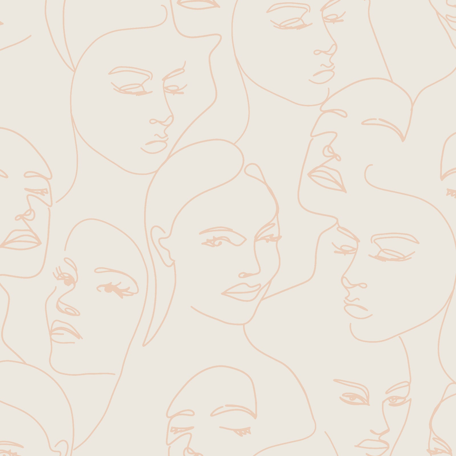 peach_A wallpaper featuring abstract face line art in a boho style with light peach lines and neutral background